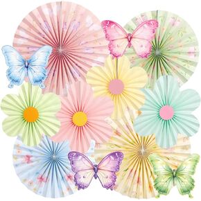 PATTEPOINT Pastel Butterfly Garden Paper Fan,Paper Flowers Decorations for Wall Bulletin Board Borders,Pastel Colorful Flowers Fans Decor for Mothers Day Spring Birthday Home Office