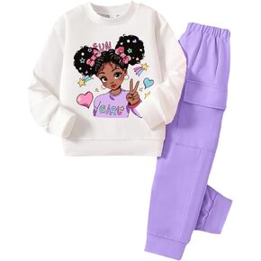 Toddler Girls Clothes -Cartoon Graphic Print Girls Sweatshirt & Cargo Pants - Fashion Girls Outfits