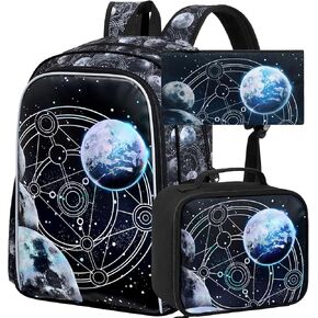 AGSDON 3PCS Kids Backpack for Boys, 17" Football Backpacks with Lunch Box, Water Resistant and Lightweight Bookbag for Teenagers