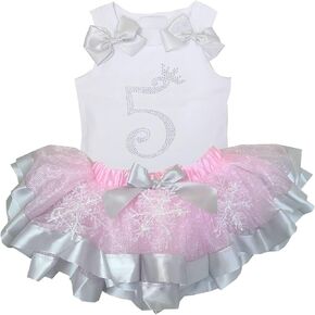 Kirei Sui Girls Princess Rhinestone Number Tank Top Pink Silver Snowflake Tutu 2-Piece Birthday Outfit Dress Set
