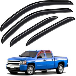 Window Visors Rain Guards FIT 2019–2024 Chevrolet Silverado & GMC Sierra 1500 Crew Cab, 2020–2024 2500HD 3500HD Crew Cab – Vent Shades Sun/Rain Deflectors, 4PCS Smoke Tape-On Set
