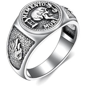 PELOVNY Memento Mori Signet Rings 925 Sterling Silver Gothic Skull Ring Stoic Momento Mori Jewelry Gifts for Men Women