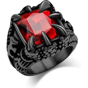 Men's Stainless Steel Dragon Claw Ring - Gothic Biker Style with Black/18K Gold Finish, Red/Black Gemstone, Crystal Stone Signet Ring Punk Jewelry, Size 7-14, Includes Gift Box
