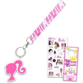 Barbie Keychain Bundle ~ Deluxe Silicone 3D Character Barbie Keyring with Strap and Charm Plus Stickers, More | Barbie Wrist Lanyard and Keychain