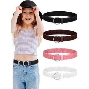 4 Pack Girl Stretchy Braided Belt for 6-14 Year Teen Elastic Belt Adjustable Buckle for Child Pant Jean Dress