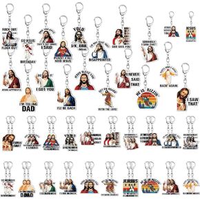 Sureio 40 Pcs Jesus Keychains Bulk I Saw That Jesus Keychain Funny Christian Gifts for Woman Men Sunday School Church Goodie Bag Stuffers Christian Party Favors Birthday Religious Baptism Gifts