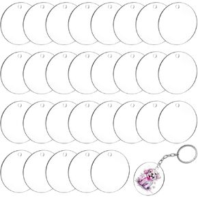 100 Pcs Round Acrylic Blanks Ornament 2 Inch Keychain Blanks Clear Acrylic Discs Circles with Hole Transparent Unfinished Hanging Ornaments Disc for Keychains Painting and Vinyl Crafts Projects