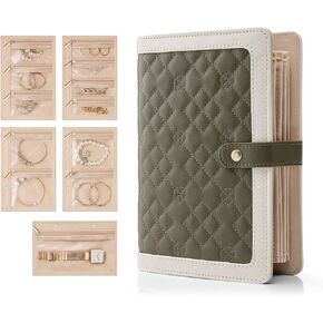 Vlando Small Jewelry Book Organizer - Leather Travel Jewelry Case with 5 Detachable Pages for Necklaces, Rings, Earrings, Tangle-Free, Giftable, Offwhite