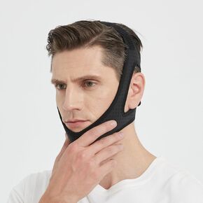 حزام الذقن المضاد للشفاء لمستخدمي CPAP - شخير التنفس الشخير توقف القناع الوجه ضمادة إبقاء الفم مغلق (الجلد الأسود)