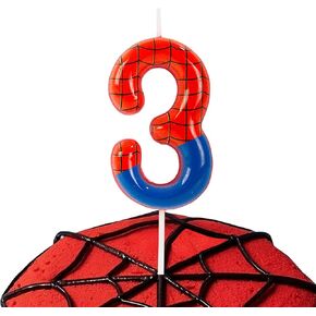 Red Blue Spider Web Candles Number 3 Birthday Cake Topper Decorations for Boy Spider Themed Party Halloween Party Supplies