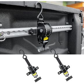 2PCS Universal Retractable Ratchet Straps Compatible with Pickup Truck Auto Retract Securing Strap L-Track Tie Down System Trail Rail System Accessories (Only Be Used with L Track Rails)