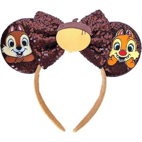 ZHENNAN Mouse Ear Headbands for Women and Men, Cute Shiny Chip 'n' Dale Bow Ear Headbands, Prom Birthday Party Favors Hair Accessories for Adults