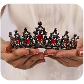 JWICOS Tiaras and Crowns for Women Gothic Crystal Queen Crown Black Baroque Vintage Tiara for Halloween Costume Birthday Party