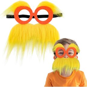 Yellow Mustache and Eyebrows Cosplay Mask for Kids and Adults, Cute Party Favors Orange Costume Accessories for Halloween Funny Christmas Birthday Gifts for Men and Women