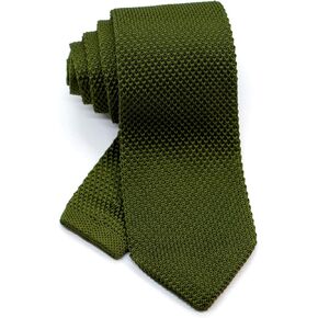 Men's Pointed Knit Tie Necktie Width 2.75 inches Washable Solid Color Olive Green