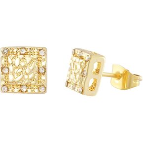 Cubic Zirconia and Diamond Earrings for Men, Gold Nugget Earring,18K Gold Nugget Earrings for Men, Square Gold Earring