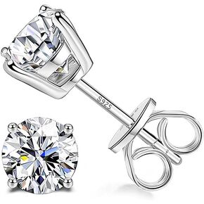 Sllaiss Sterling Silver Silver Zirconia Quernes Stud أقراط للنساء رجال 14K من الذهب الأبيض المقعد بأقراط تشيك تشيك ستايلز للأذن الحساسة (6.5 ملم (2C) ، الفضة)