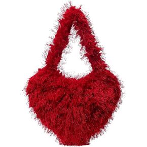 OYOANGLE Women's Faux Fur Handbags Heart Shape Top Handle Y2k Fuzzy Clutch Purses Plush Shoulder Bag