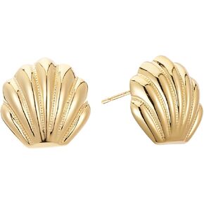 Gold Seashell Earrings for Women, 18K Gold Plated Starfish Sea Shell Stud Earring Trendy Summer Ocean Beachy Earrings Dangle Drop Jewelry Gift