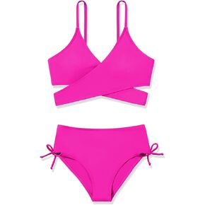 ESHOO Girls Swimsuits Bikini Set 2 Piece Bathing Suit V Neck Criss Cross Swimwear with Chest Pad Swimwear for Teen Girls