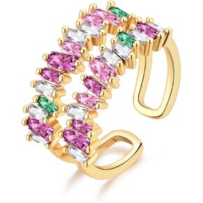 18k Gold Plated Adjustable Open Ring Dainty Cubic Zirconia Stackable Wedding Bands Rings Minimalist Cute Statement Ring Jewelry for Women Love Ring