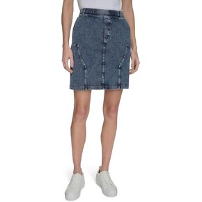 Andrew Marc Women's Woven Faux Denim Pull on Skirt
