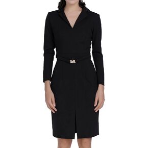 Alantino Designer Work Dress with Belt - Professional Office Dress with Notch Collar.