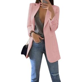 Wiwiqs Women Blazer Lapel Coll Solid Case Casual Lose Office Coath مع جيوب طويلة الأكمام سترة عمل نحيفة