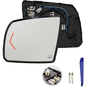 The Driver left rearview mirror glass is compatible with Toyota Tundra 2007-2017 and Toyota Sequoia 2008-2017, with turn signal heating and no automatic dimming OE 87903-0C030 87906-0C032