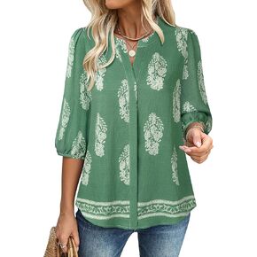 غاهرو نساء الصيف قمم 3/4 نفخة الأكمام V-neck بلوزات غير رسمية بوهو بوهو الأزهار in Kuwait
