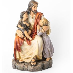 BC Catholic Jesus with Children Statue, Religious Figure, Inspirational Indoor Home Decor, Devout Gift for Child Baptism, 8.8" H, Renaissance Sculpture Handmade by Buildclassic