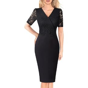 Vfshow Womens Floral Lace Hearique V v Vict Short Sleeve Colorblock Cocktail Bodycon Dress