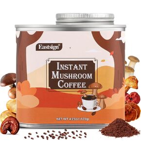 EASTSIGN Instant Mushroom Coffee, Great Tasting Arabica Instant Coffee,Mushroom Coffee Alternative Low Caffeine,7 Adaptogenic Mushrooms, Energy Focus Clarity, Gifts for Women,125 Servings, 8.82oz/250g