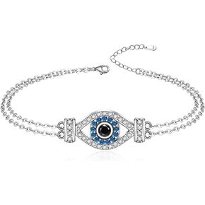 Fenthring Evil Eye Anklet Sterling Silver Evil Eye Anklets for Women Ankle Bracelet Turkish Protection Layered Chain Foot Jewelry