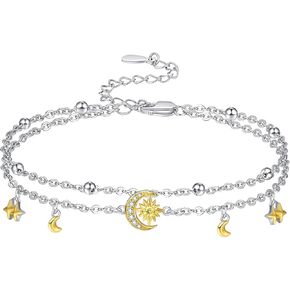 Palpitate Sun Moon Star Anklet Moon and Star Ankle Bracelets Moon Jewelry Gifts Adjustable Foot Bead Chain for Women