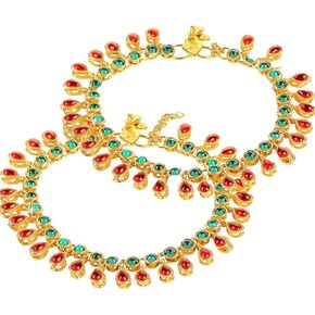 I Jewels Gold Plated Indian Traditional Bollywood Style Ethnic Kundan Anklet/Payal Barefoot Jewelry for Women (A031MG)