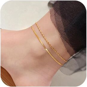 MODRSA Gold Anklets for Women Gold Bracelets for Women Waterproof Women's Anklet Gold Plated Anklet Bracelet non Tarnish Butterfly Shell Heart Beaded