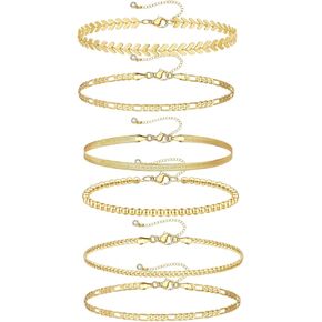 14K Gold Ankle Bracelets for Women, Gold Cuban Link Anklets Bracelets for Women Adjustable Layered Beach Anklet Set Alloy Foot Chain Jewelry