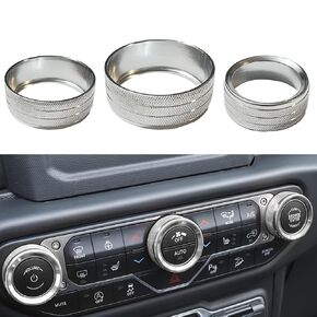 3PCS AC Air Conditioner Switch Button Knob Cover, Aluminum Alloy Trim Radio Volume Control Knob Ring, Car Interior Accessories for Dodge Challenger Jeep Grand Cherokee Chrysler(Black)
