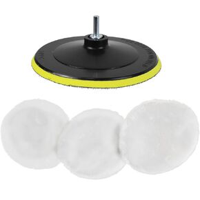 5PCS Wool Polishing Buffing Pad, 7 Inch Soft Sheep Wool Buffing Pads Kit with Hook and Loop Back & M14 Drill Adapter, Polisher Buffer Drill Attachment for Car, Furniture, Glass