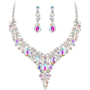 EVER FAITH Bridal Bridesmaid Austrian Crystal Jewelry Set, Statement Flower Teardrop Necklace Drop Dangle Earrings Set