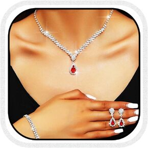 Aukmla Crystal Bride Wedding Jewelry Set Silver Rhinestones Bridal Necklaces Earrings Bracelet Sets Prom Jewelry for Women and Brides