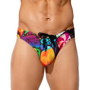 Arjen Kroos Mens Sexy Swim Briefs Bikini Swimwear Print Swimsuit with Drawstring Bathing Suit