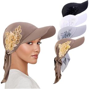4 Pieces Womens Brim Bandana Scarf Cap Sun Visor with Pre-Tied Turban Headscarf Head Cover Scarf Wrap Beach Outdoor Hat