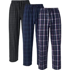 DAVID ARCHY Mens Pajama Pants Cotton Plaid Sleep Bottoms, Soft Lounge Pants with Pockets PJs Sleepwear for Men, 3 pack