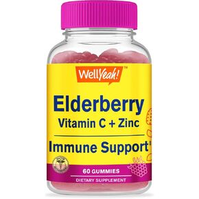 Elderberry Gummies with Vitamin C and Zinc - Antioxidant and Immune Support, Black Elderberry Dietary Supplement for Men and Women - Non GMO, Vegan - Naturally Sourced Flavors - 60 Count