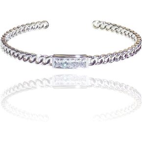 14K Gold Plated Rectangle Rhinestone Bangle Adjustable Charm Simple Chain Bracelet Gold Bracelets for Women