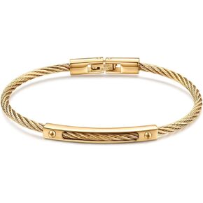 VQYSKO Gold Cable Bracelet fo Woman,18K Gold Plated Stainless Steel Bangle Bracelet for Women,Teens (Gold)