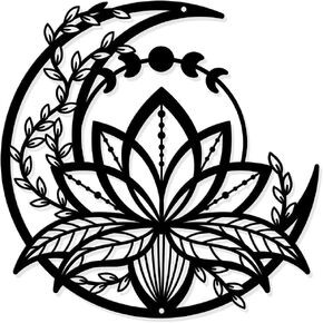 NBEADS Moon Phase with Lotus Flower Metal Wall Art Decor, Matte Style Wall Hanging Decor Silhouette Wall Art for Home Garden Hotel Office Wall Festival Decoration Gift, 11.8×11.8 Inch
