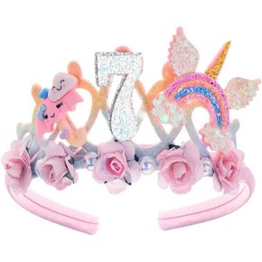 7th Birthday Crown for Girls, 7th Birthday Headband for Girls, 7th Birthday Tiara for Girls 7th Birthday Decoration for Girls 7th Birthday Crown with Rainbow Wing for Girls 7 Year Old Disposable